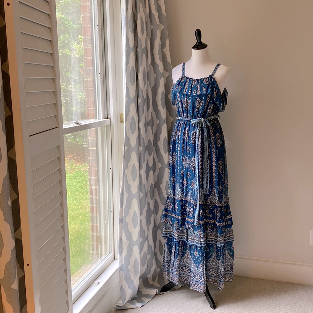 Anthropologie Blue Floral Maxi Dress